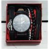 Image 1 : MENS GENEVA QUARTZ WATCH WITH JEWELRIES BLACK NEW