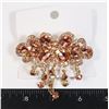 NEW GOLD TONE PEACH RHINESTONE TASSEL FRENCH CLIP
