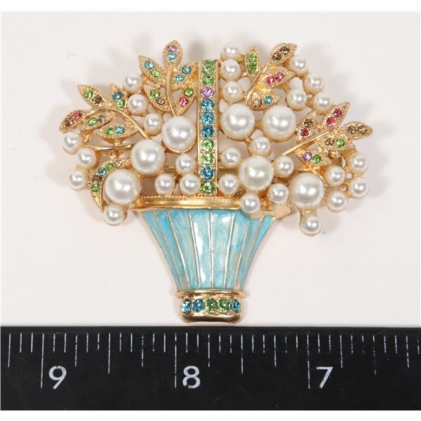 NEW BASKET DESIGN RHINESTONE AND FAUX PEARL