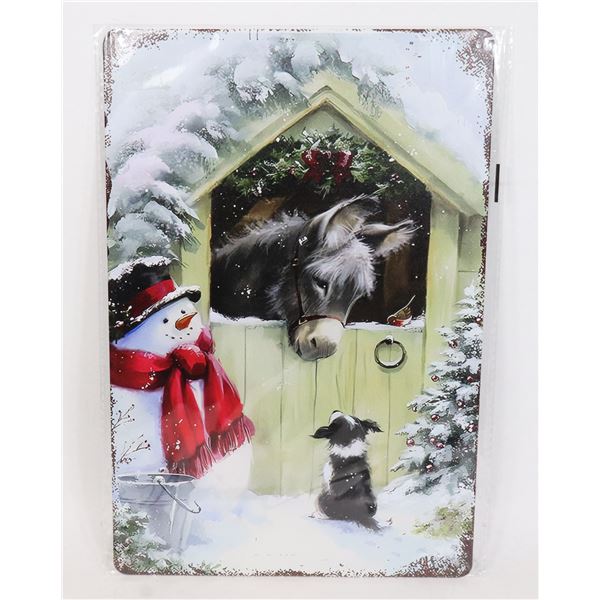 NEW WINTER DONKEY AND PUP METAL SIGN