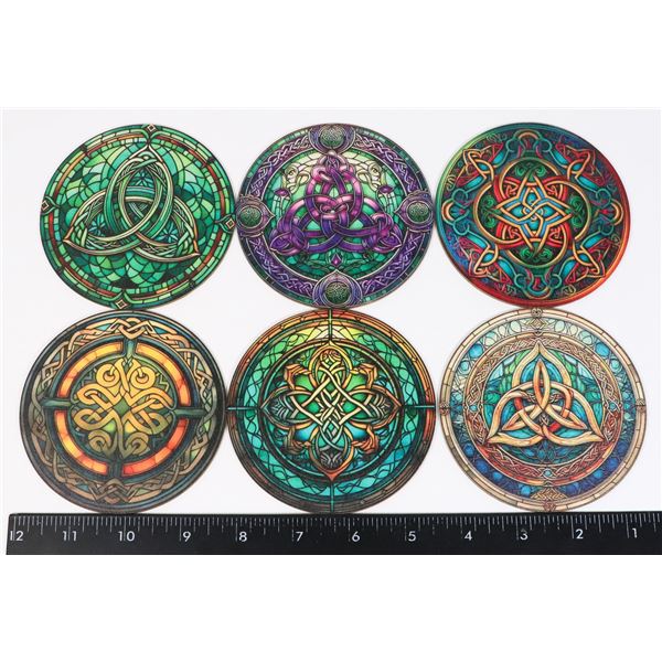 NEW 6PC CELTIC THEME WOOD COASTER SET
