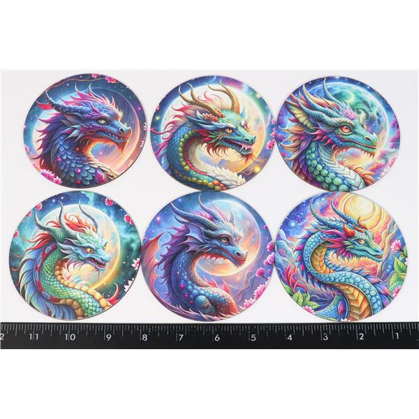 NEW 6PC DRAGON WOOD COASTER SET