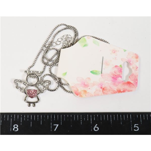 NEW SILVER TONE RHINESTONE ACCENT ANGEL PENDANT