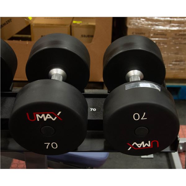 PAIR OF UMAX NEOPRENE COATED DUMBBELLS -70LBS