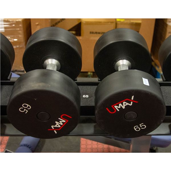 PAIR OF UMAX NEOPRENE COATED DUMBBELLS -65LBS