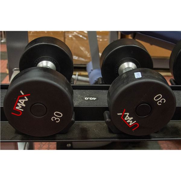 PAIR OF UMAX NEOPRENE COATED DUMMBELLS - 30LBS