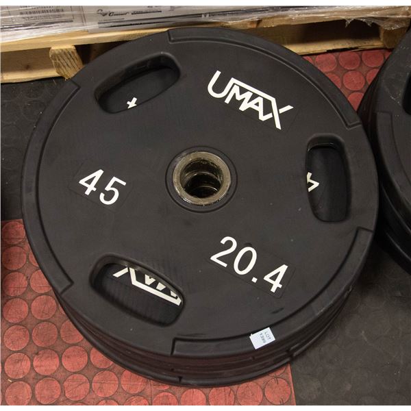 SET OF FOUR UMAX NEOPRENE COATED 45LB PLATES