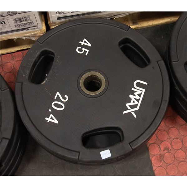 SET OF FOUR UMAX NEOPRENE COATED 45LB PLATES