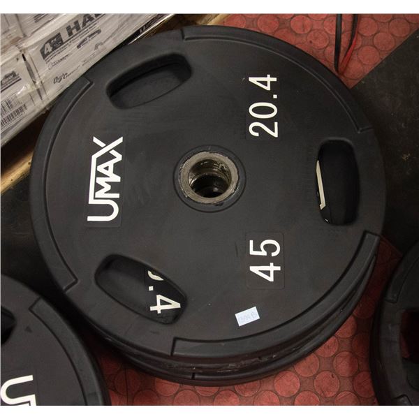 SET OF FOUR UMAX NEOPRENE COATED 45LB PLATES