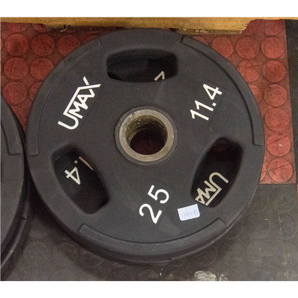 SET OF TWO UMAX NEOPRENE COATED 25LB PLATES