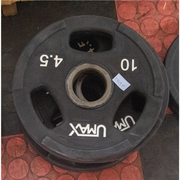 SET OF FOUR UMAX NEOPRENE COATED 10LB PLATES