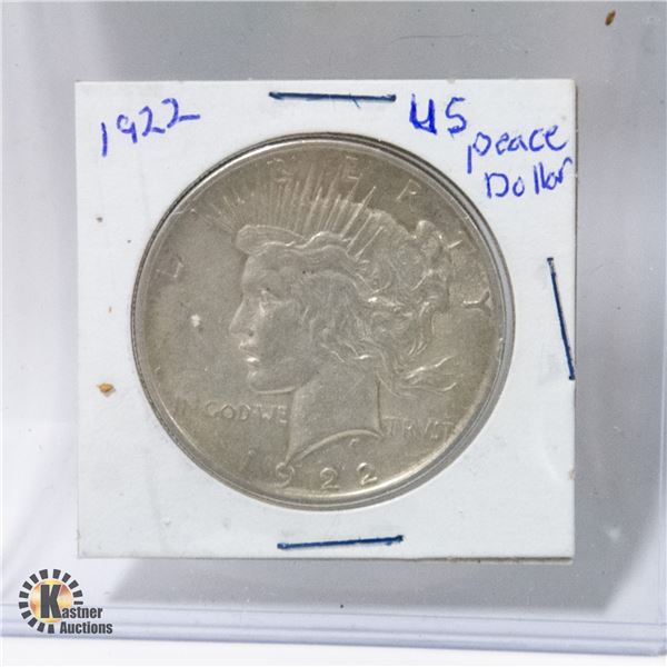 RARE 1922 U.S. SILVER "PEACE" DOLLAR COIN