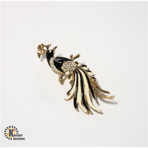 VINTAGE PEACOCK BROOCH WITH CLEAR STONES