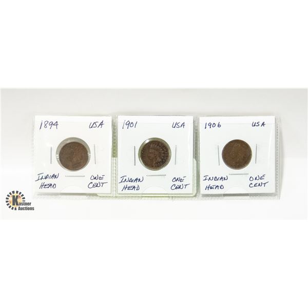 LOT OF 3 USA INDIAN HEAD CENTS