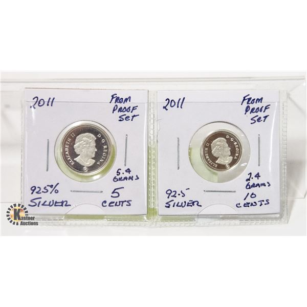 2011 FIVE AND TEN CENT 92.5% SILVER COINS
