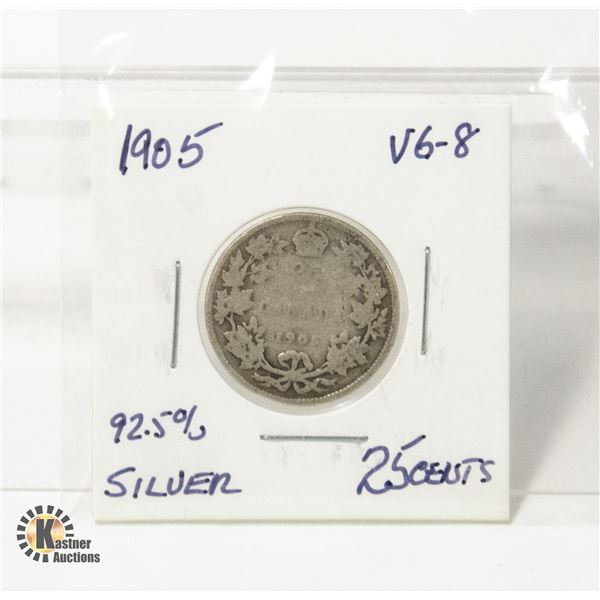 1905 92.5% SILVER KING EDWARD 25 CENTS