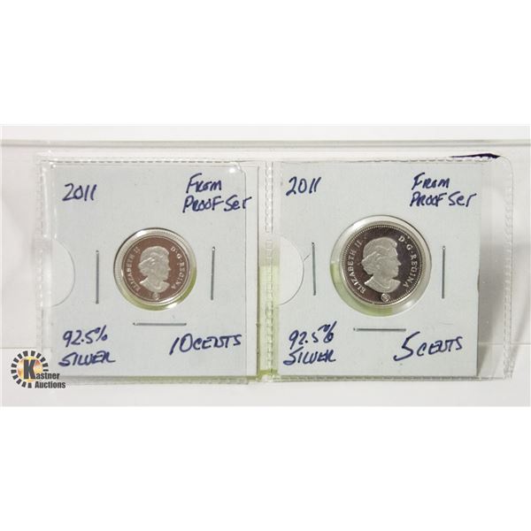LOT OF TWO 2011  - 5 & 10 CENT 92.5% SILVER COINS