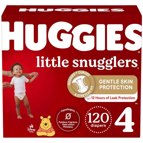 NEW HUGGIES LITTLE SNUGGLERS SIZE 4 120 DIAPERS