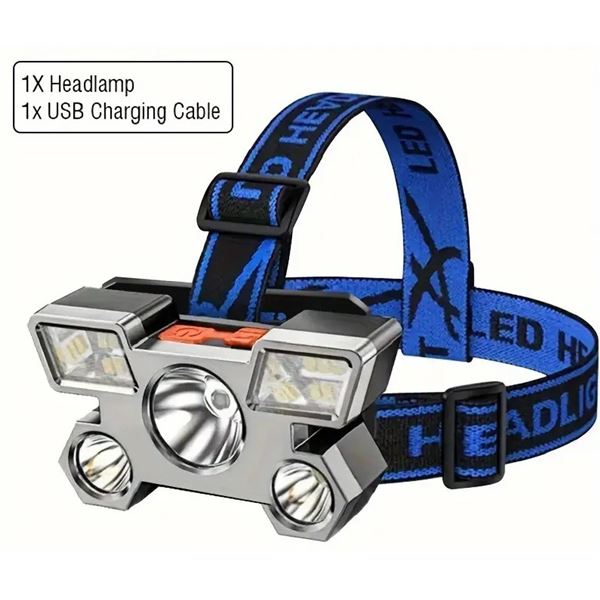 RECHARGEABLE 5 LED HEADLAMP: 4 MODES, WATERPROOF