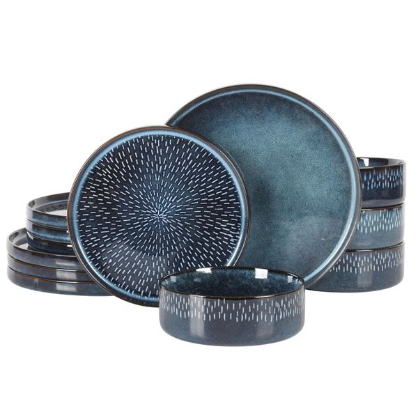 NEW 12 PIECE GIBSON REACTIVE GLAZE STONEWARE SET