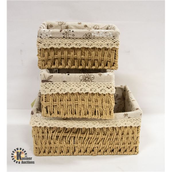 BRAND NEW SET OF 3 ROPE WOVEN TIDY STORAGE BASKETS