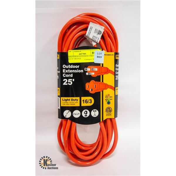 NEW POWER EXTENSION CORD O/D 16/3 25' ORANGE
