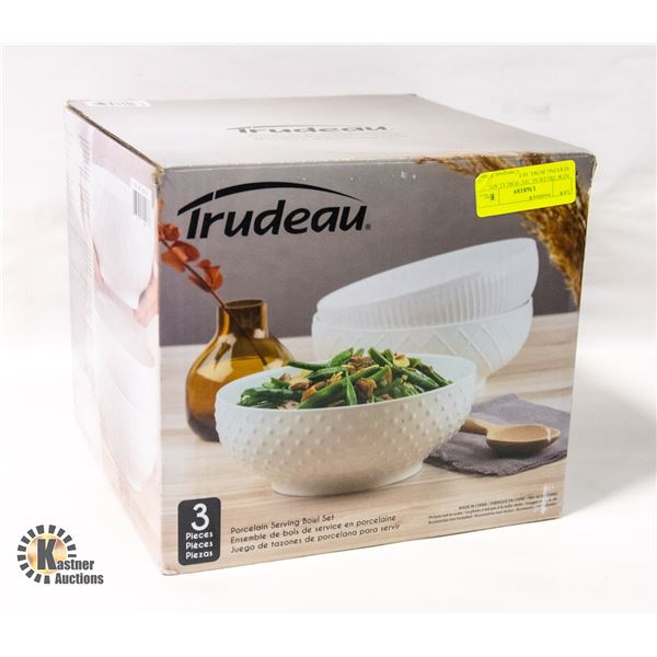 NEW TRUDEAU 3PC PORCELAIN SERVING BOWL SET