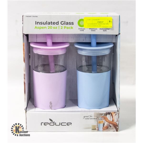 NEW REDUCE ASPEN 20Z 2PK, INSULATED GLASS