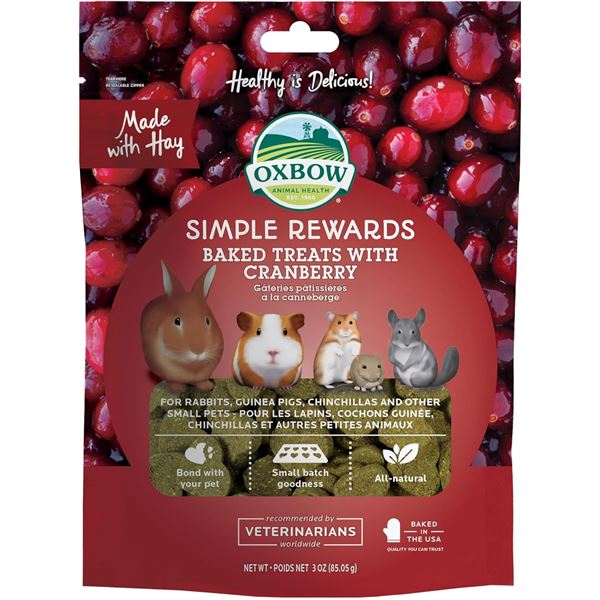 NEW 85G OXBOW BAKED TREATS WITH CRANBERRY FOR