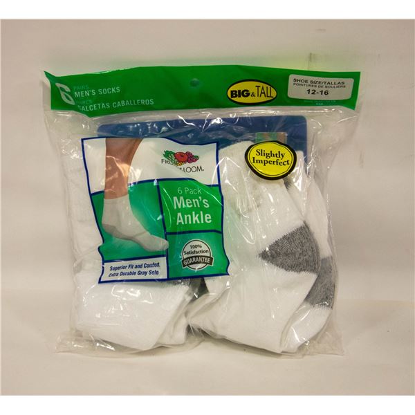 WHITE ANKLE SOCKS 12-16 SIZES 6-PACK