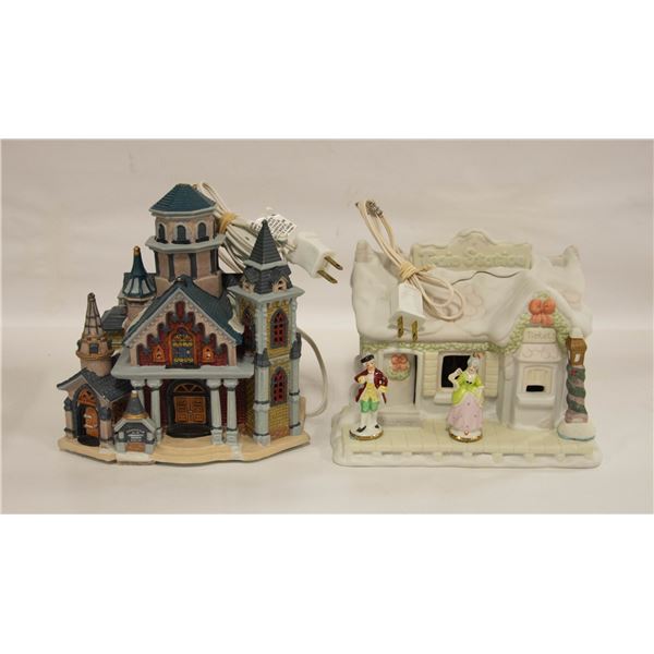 2 CHRISTMAS PORCELAN VILLAGE HOUSES WORKING