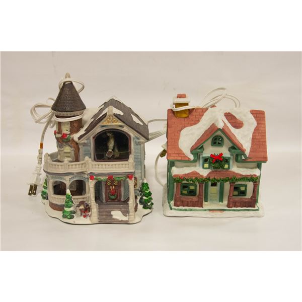 2 CHRISTMAS PORCELAN VILLAGES HOUSES WORKING
