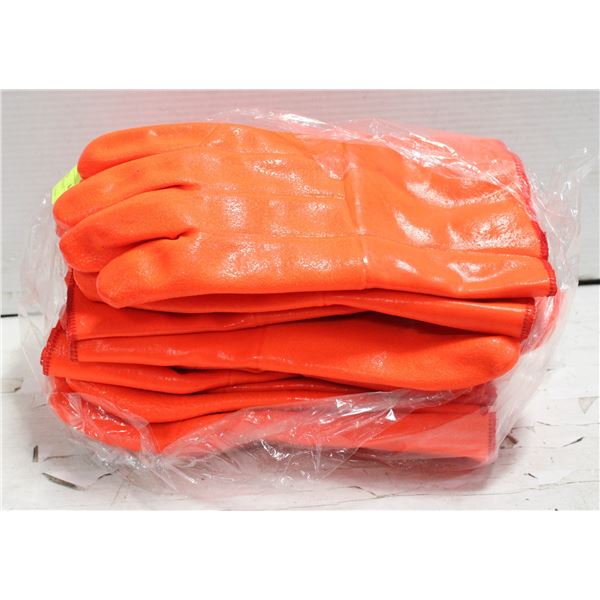 FIVE PAIRS OF ORANGE PVC ICEBERG GLOVES