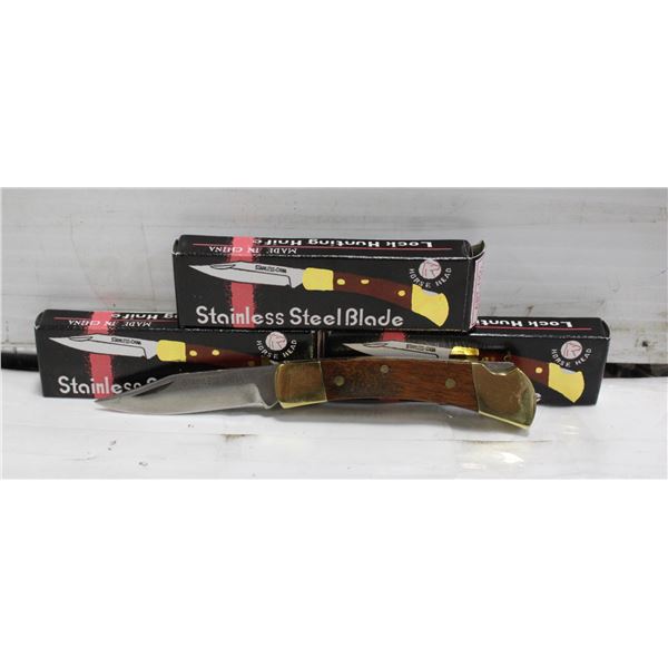 THREE STAINLESS STEEL LOCKABLE POCKET KNIFE