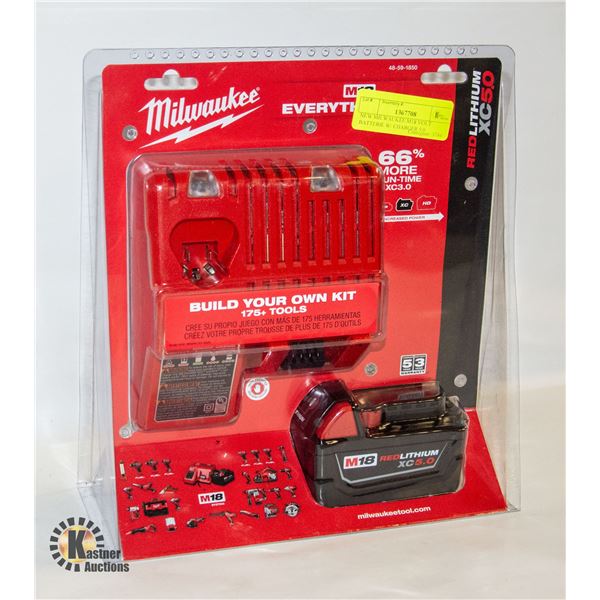 NEW MILWAUKEE M18 VOLT BATTERY W/ CHARGER 5.0