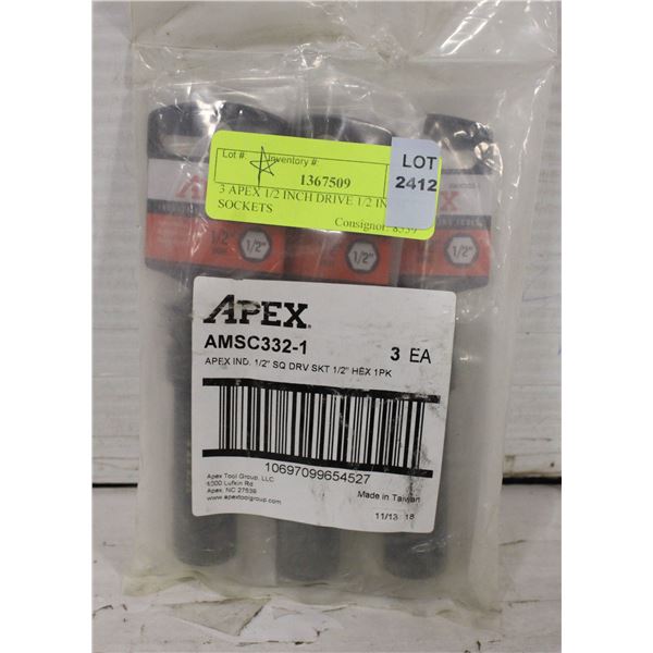 3 APEX 1/2 INCH DRIVE 1/2 INCH SOCKETS