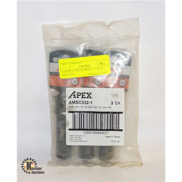 3 APEX 1/2 INCH DRIVE 1/2 INCH SOCKETS