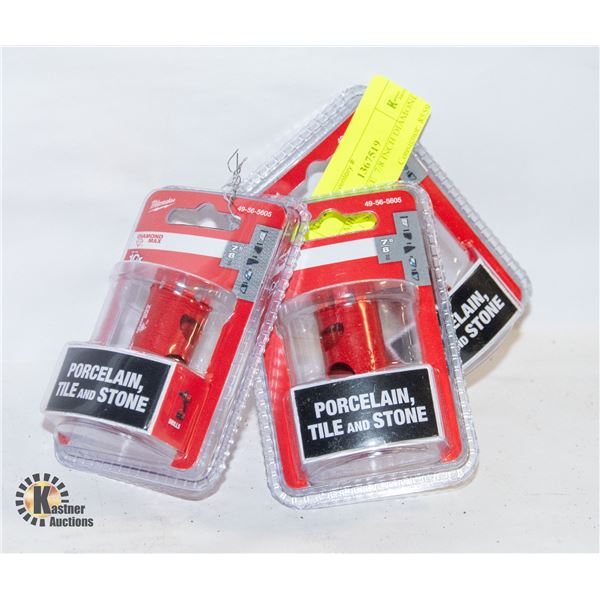 3  MILWAUKEE  7/8 INCH DIAMOND HOLE SAWS