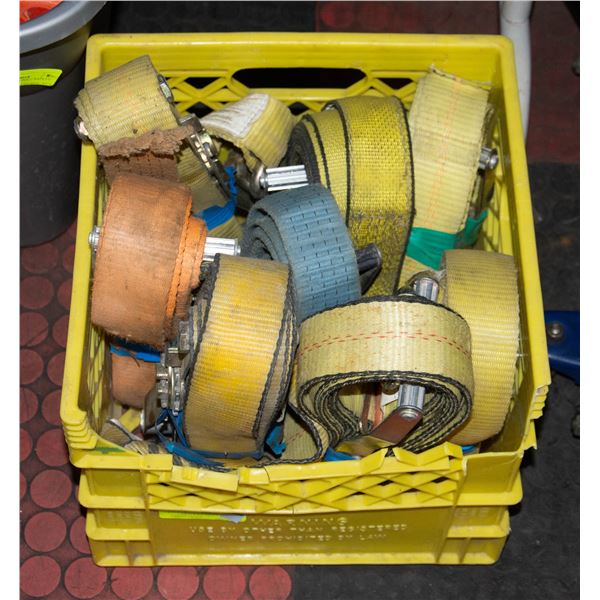 9 - 2 INCH RATCHETING STRAPS IN GREEN CRATE