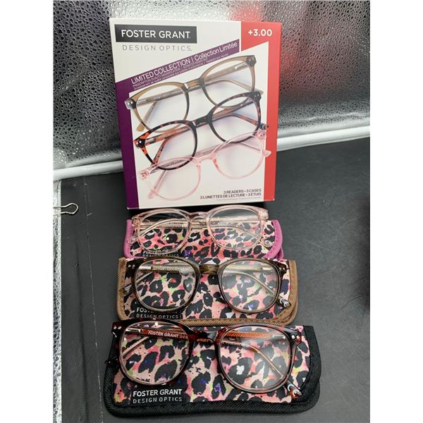 Foster Grant 3pk Limited Edition Prescription Quality Magnification Glasses (3.00)