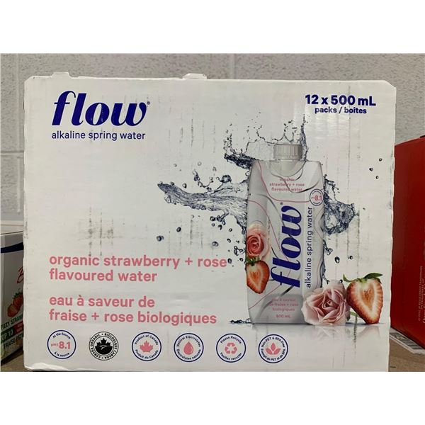 Flow Alkaline Spring Water Organic Strawberry + Rose Flavoured Water 12 x 500ml
