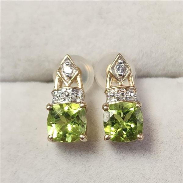10K Yellow Gold Peridot(1ct) Diamond(0.04ct) Earrings, Suggested Retail Value $1000 (Estimated Selli