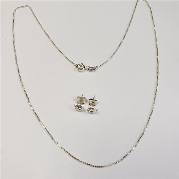 Silver 16" Chain And Cz Earring Set, Suggested Retail Value $60