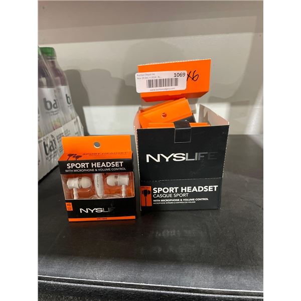 NYslife Sport Headset 6ct, with Microphone & Volume Control