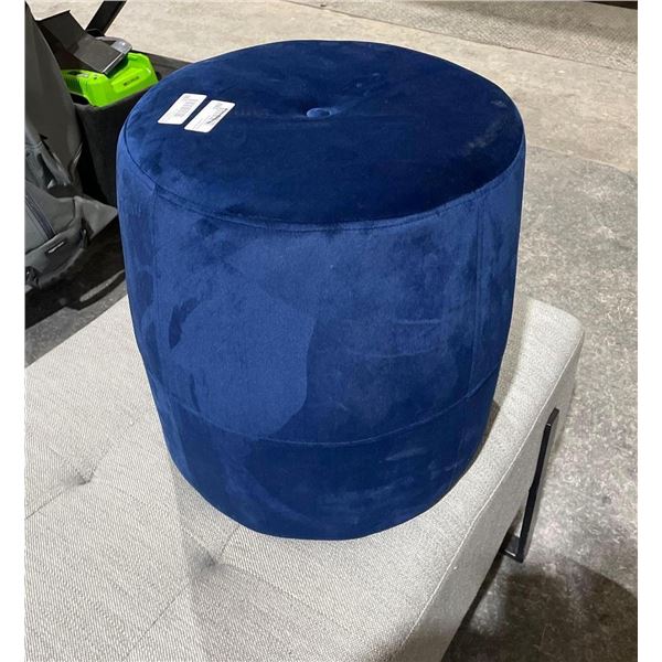 Crushed Blue Velvet Tufted Ottoman 16in x 18in Tall