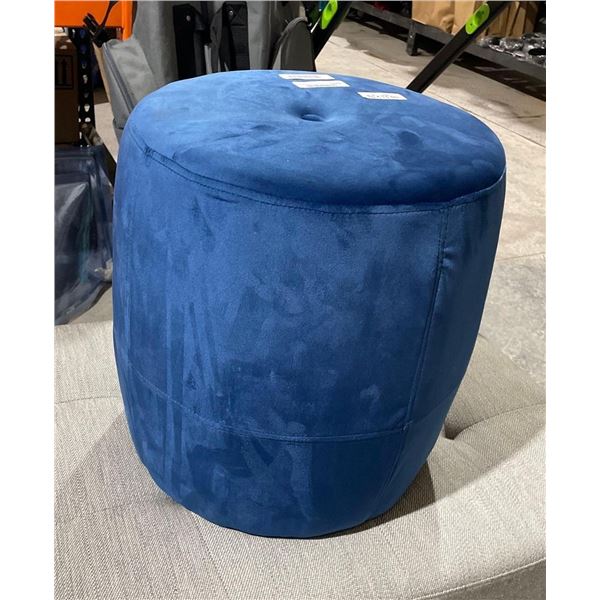 Crushed Blue Velvet Tufted Ottoman 16in x 18in Tall