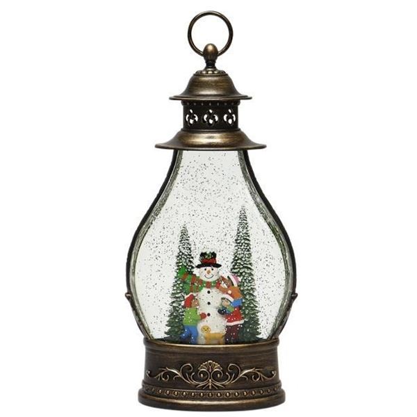 14'' Holiday Christmas Lantern with LED Light and Timer - Snow Man Bronze