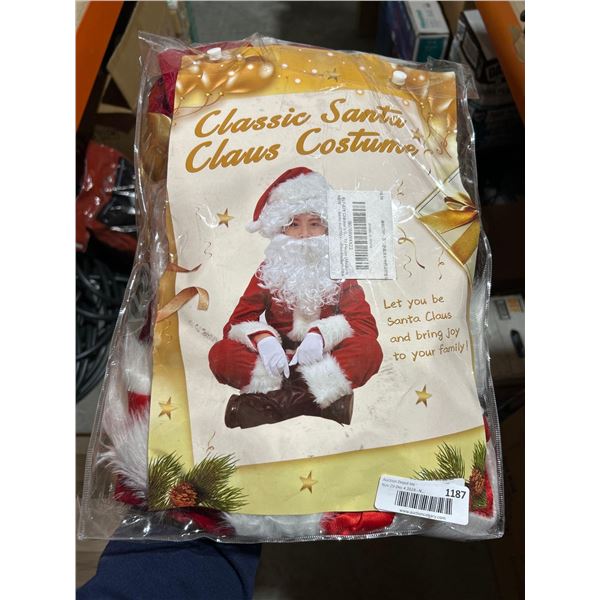Classic Santa Children's Costume 10pcs (Youth M) Jacket, Pants, Boot Covers, Goves, Belt, Hat, Beard