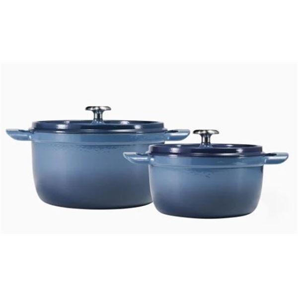 Tramontina Cast Iron Casserole 2 Pc, White/Blue 1x 3.7L & 1x 6.6L