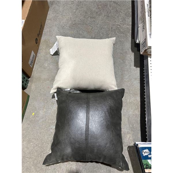 Lot of 2 Faux Leater & Cream Fabric XL Throw Cushions 22x22"